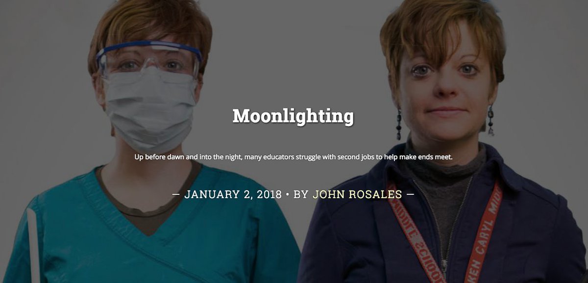 NEAToday's tweet image. “We work 2nd jobs because our salaries alone are not sufficient to pay our bills, let alone save for the future,” says Degerness, who works 15-25 hours per week at the office during the school year &amp;amp; over weekends, and 40-70 hours per week during summer. neatoday.org/2018/01/02/moo…