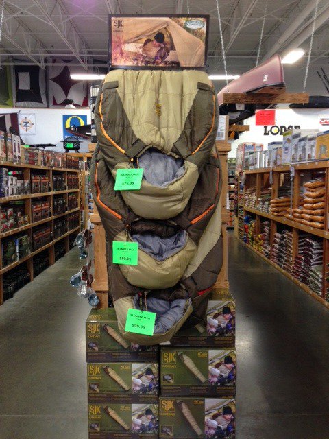 Look for our gear at <a href="/SportsmansWH/">Sportsmans Warehouse</a> tents, sleeping bags and packs!