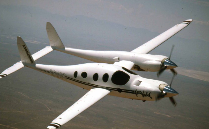 ron_eisele's tweet image. Rutan Model 202 Boomerang. The design was intended to be a multi-engine aircraft that in the event of failure of a single engine would not become dangerously difficult to control due to asymmetric thrust.