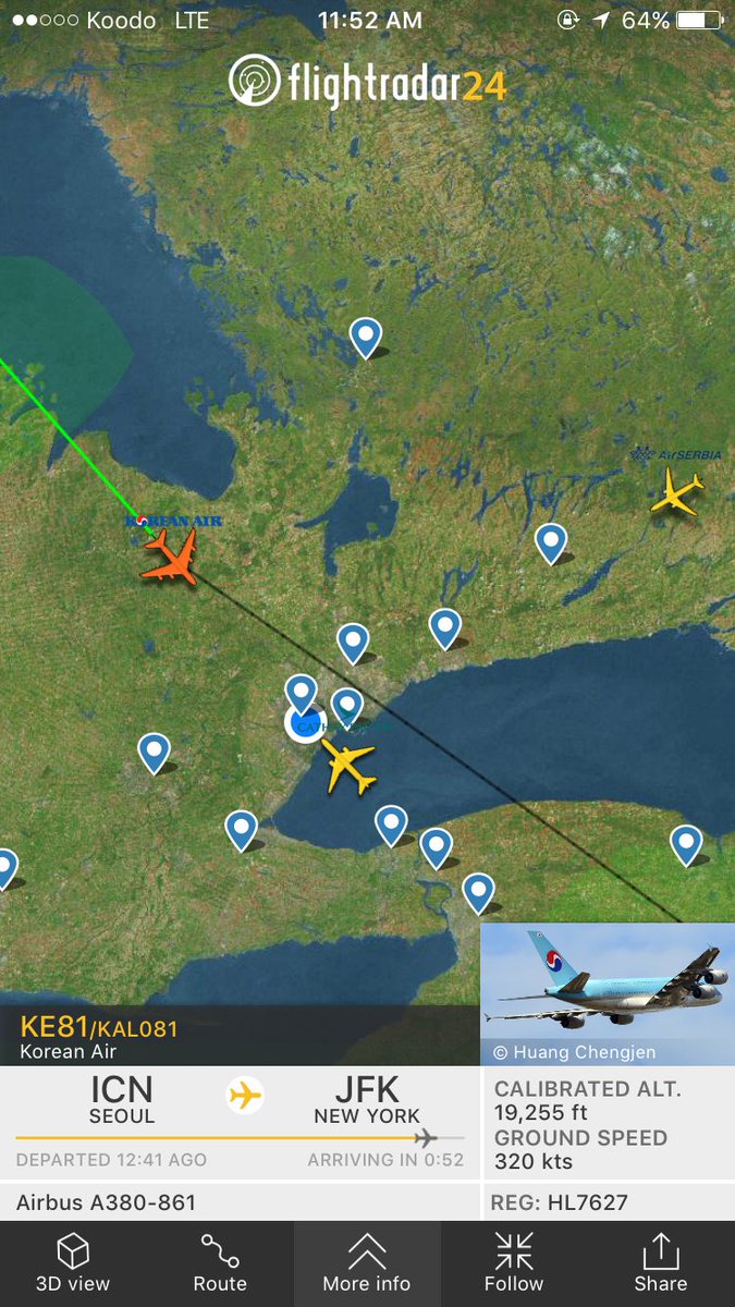 ErnestGutschik's tweet photo. #YYZ ALERT
@TorontoPearson about to get 3 @JFKairport diversions due to weather. All are confirmed. #CPA830 B77W, #ASL500 A332 and #KAL81 A388. Possibly more to come. https://t.co/X5sDIdDMjs