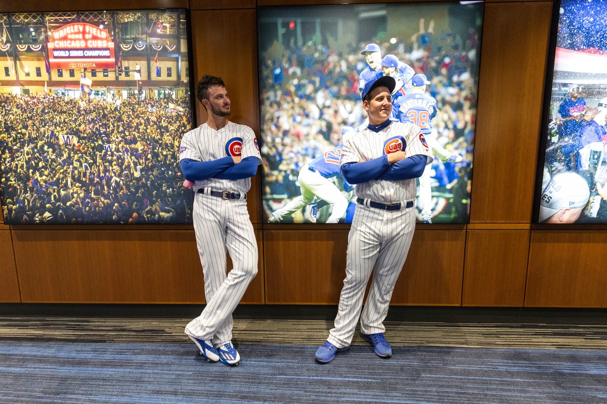 Cubs's tweet photo. We should give away some #Bryzzo hats in honor of KB's birthday. #ThursdayThoughts https://t.co/ivuGsmIjBg