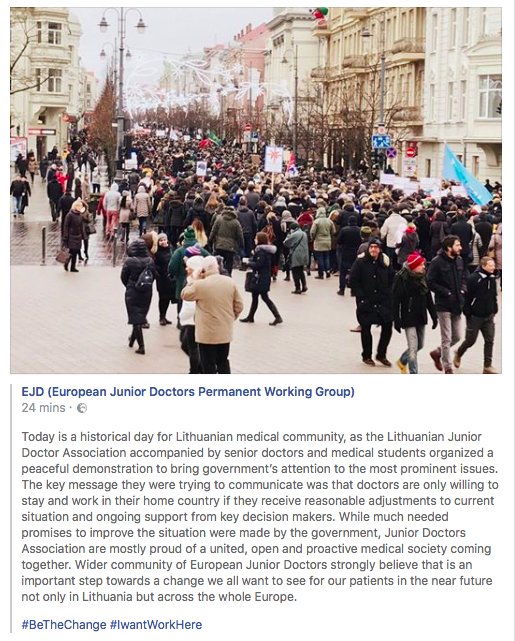ejdpwg's tweet photo. We send solidarity and support to Lithuanian doctors today as they peacefully demonstrated to convince decision makers to improve working conditions for junior doctors to make staying in Lithuania an attractive option. #iwantworkhere #BeTheChange https://t.co/3ZgGv5eXeY