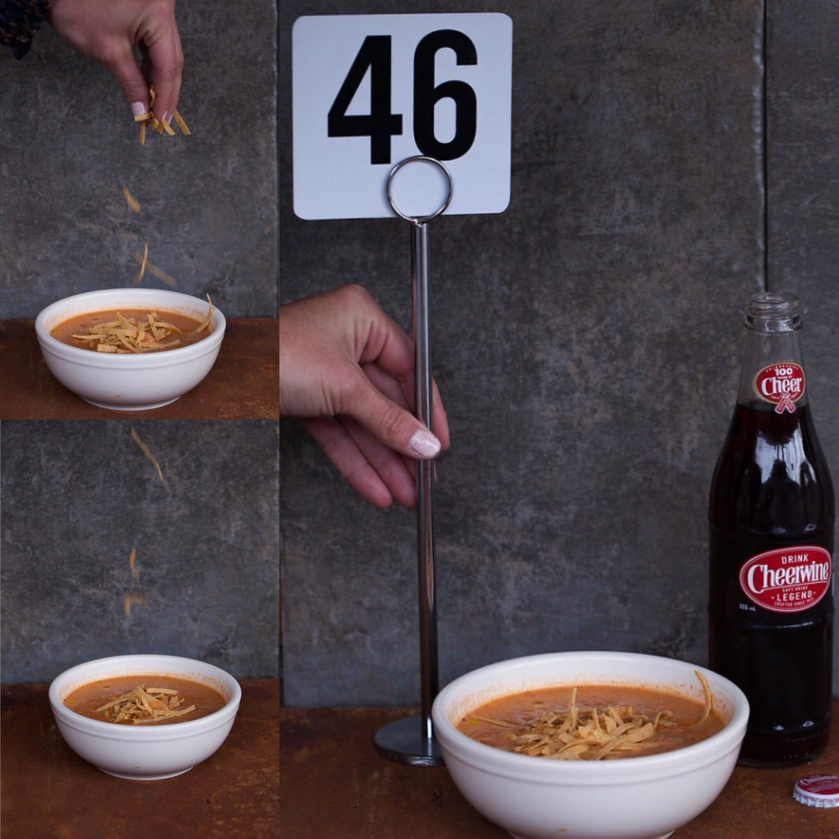 Making it rain tortilla chips on our Southwestern Corn Chowder today!!!  Stay warm Greenville!!