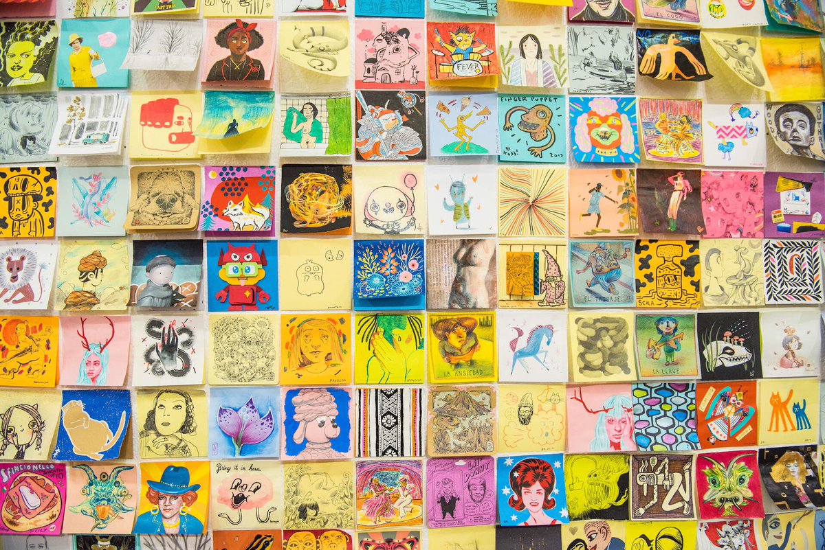vsco's tweet photo. A glimpse into the 3,000 tiny artworks that were displayed at @giantrobotmedia's annual Post-It Show in Los Angeles. https://t.co/MYluSo5hJJ #VSCO #CreatetheExtraordinary https://t.co/EdhHC8sEuX