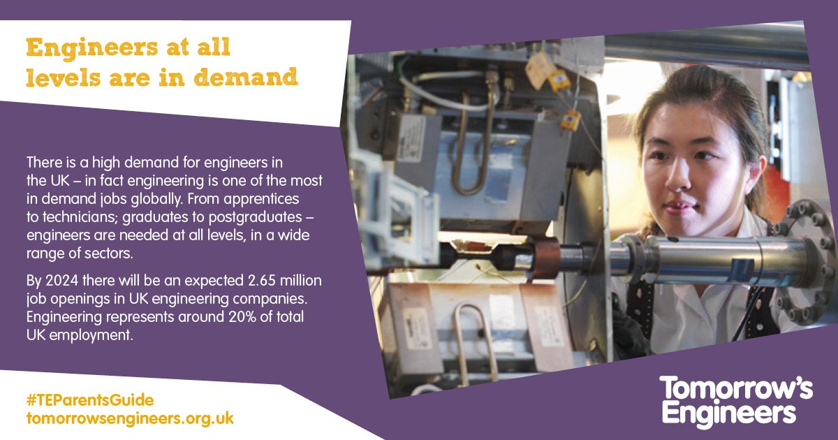 Tomorrows_Eng's tweet photo. Engineers at all levels are in demand according to the #TEParentsGuide https://t.co/2XVK4aOoFn https://t.co/S2yNb37q0q