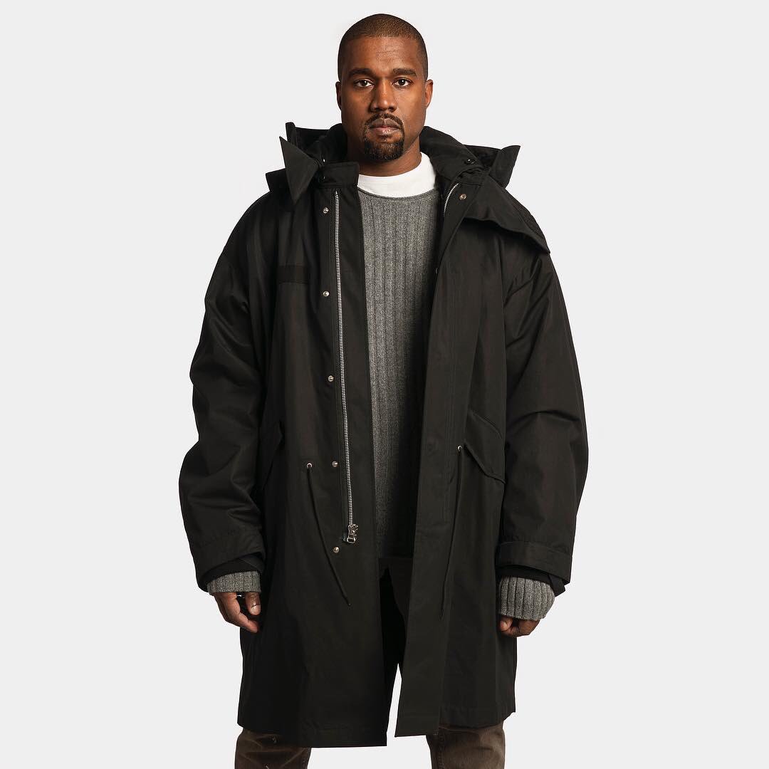 UpscaleHype's tweet photo. #KanyeWest wears a @HelmutLang hooded parka & sweater, including his own archive #HelmutLang painter jeans for #Exactitudes’ Helmut Lang Re-Edition Volume 1. #upscalehype #kanye https://t.co/pnX4FYxyFf