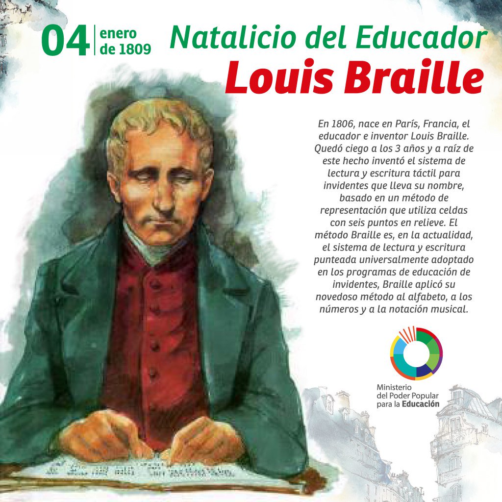 Hoy se cumplen 209 años del natalicio de Louis Braille, pedagogo francés que diseñó el sistema de lectura y escritura para personas con discapacidad visual, conocido internacionalmente como sistema Braille