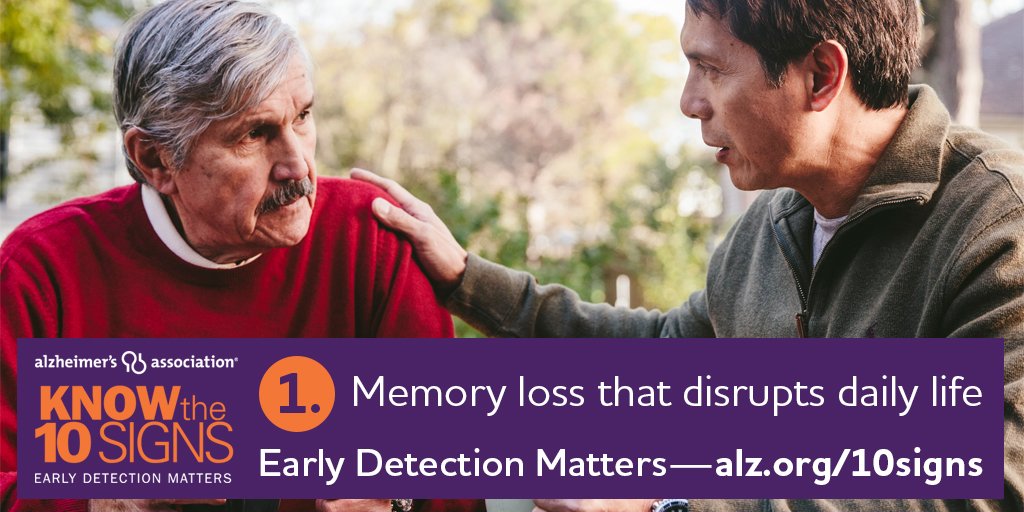 alztex's tweet photo. If you notice any of the 10 Warning Signs of Alzheimer's in yourself or someone you know, don't ignore them. Schedule an appointment with your doctor.
Know the 10 Signs. Early Detection Matters: https://t.co/rSMzTh9Olq #10signs #endalz https://t.co/CrZkrPZwvl