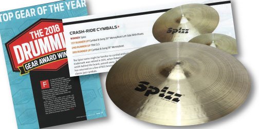 UnivPerc's tweet photo. It gives me great pleasure to announce that the readers of DRUM! magazine have voted Spizz cymbals a winner in the magazine’s annual Drummie awards. Named the winner in the “Crash-Ride Cymbals” category https://t.co/qiP1WFOdvz