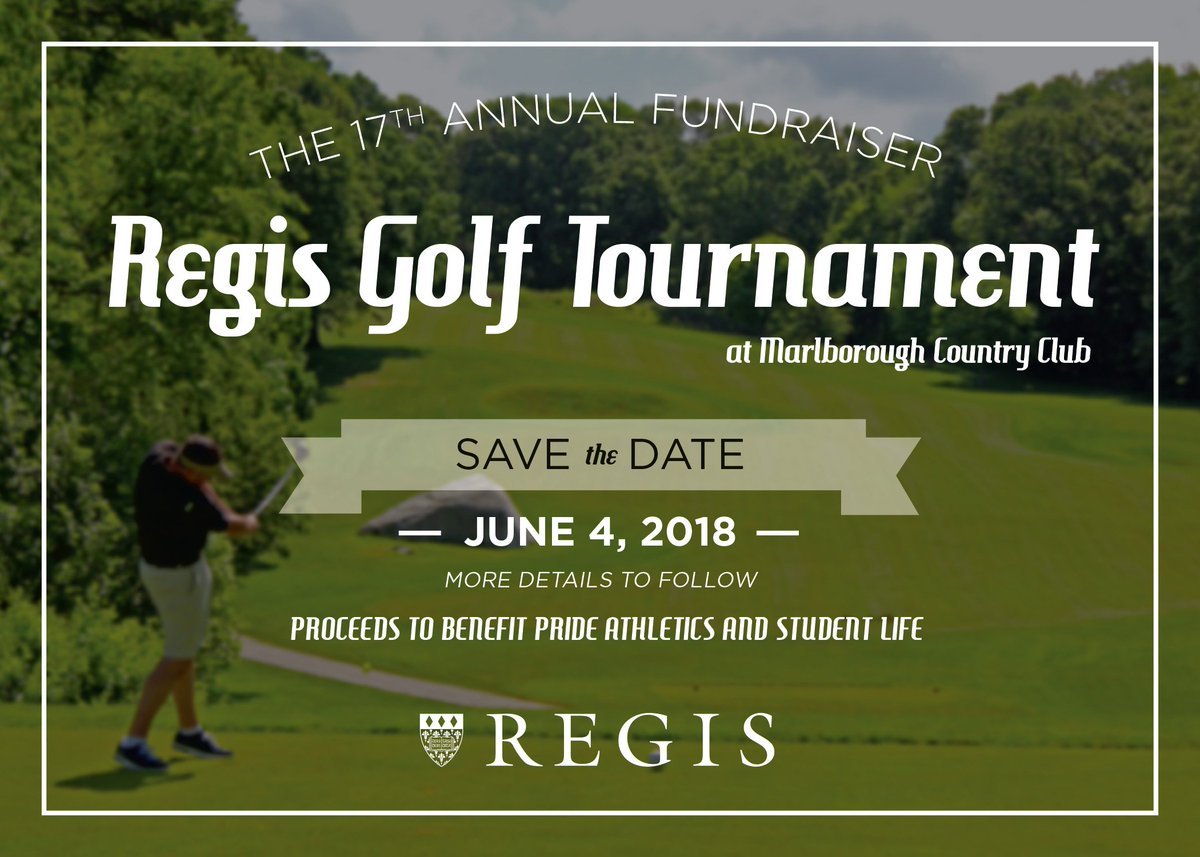 Tired of the snow and cold? Look forward to this summer and another edition of the <a href="/RegisCollege_MA/">Regis College</a> Annual Golf Tournament held June 4 at Marlborough Country Club. Proceeds go to Regis Athletics and <a href="/RegisLife_MA/">Regis Student Life 🦁🐾</a>. More information to follow! #RoarPride goregispride.com/general/2017-1…