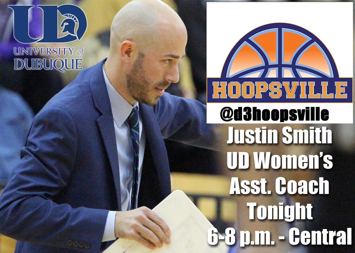UD's assistant women's basketball coach Justin Smith will be featured on tonight's #Hoopsville show beginning at 6:00 p.m. (Central Time). Join Dave McHugh and Coach Smith tonight at d3hoops.com/hoopsville/ind…