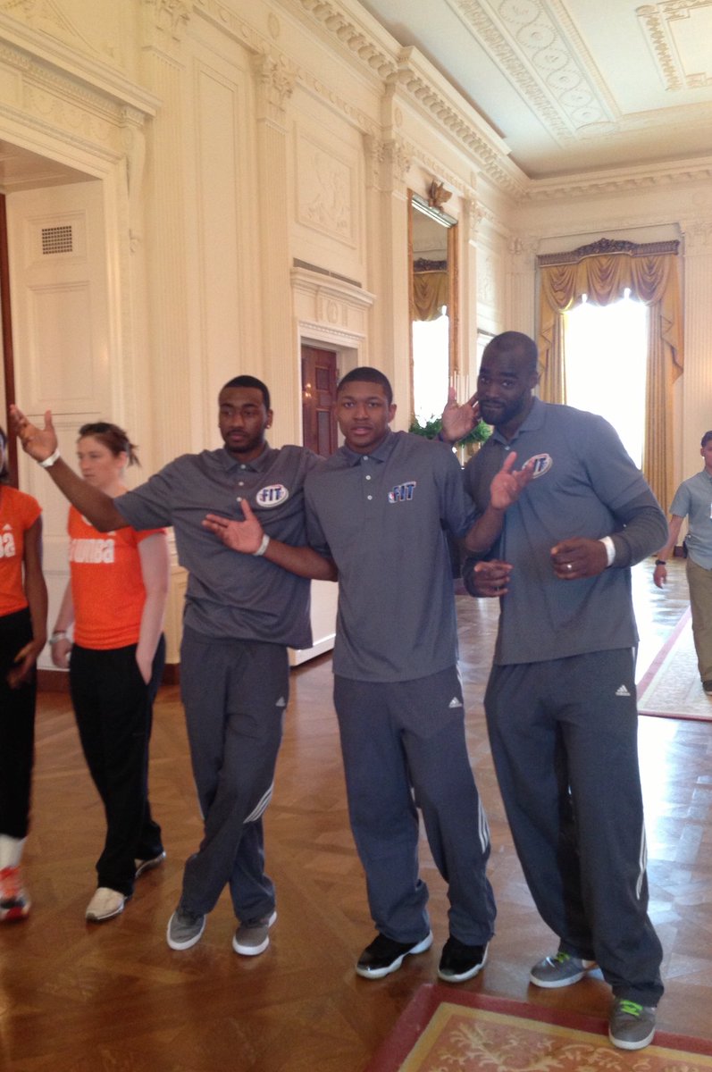 JohnWall's tweet photo. #TBT 2013 WH Easter Egg Roll wit @RealDealBeal23 and the OG Emeka #NBAVOTE https://t.co/WvymvE8nb9