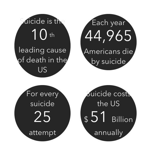 joniadler's tweet image. These numbers are staggering and heartbreaking. New data for 2016 from the AFSP. #BeKind #erasehate #1less