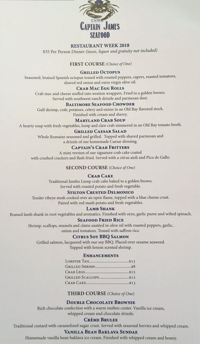 captainjames_md's tweet image. New year, and your favorite events are making a comeback: join us from Jan. 12th to Jan. 21st for #BaltRW!  Check out our scrumptious dinner selection, and don't forget to place a reservation! All aboard #TheBoatOnBoston! #CaptainJames #Canton #FellsPoint #Special #Seafood