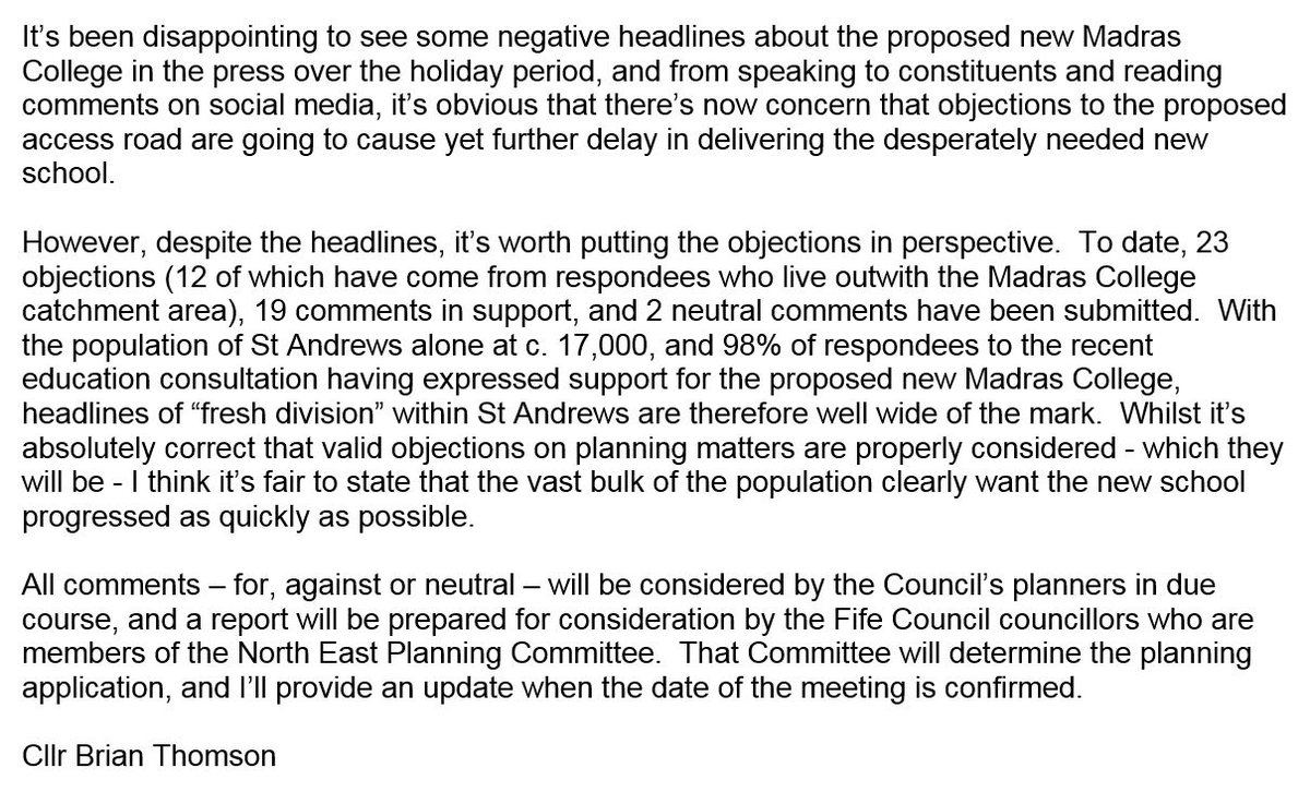 Brian_R_Thomson's tweet photo. Disappointing to see some negative headlines about the proposed new #MadrasCollege, but some perspective required - my views below. #StAndrews https://t.co/rHulTnXc94