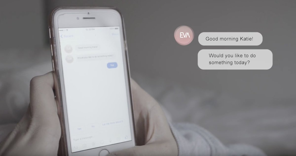 RCA_SD's tweet photo. EVA is an intelligent personal assistant that has been designed in cooperation with Telefonica Alpha Health, to help women with children find their individual Mum-Life-Balance. #RCAServDes Team: Sophia, Sue, and Andrea https://t.co/wWj4IoEdj5