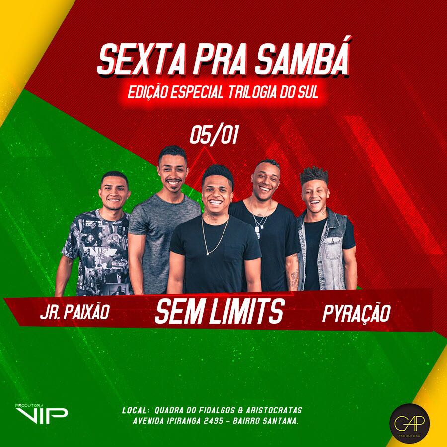_gapprodutora's tweet photo. SPS TRILOGIA DO SUL. Uma edição onde vamos unimos as 3 bandas/cantores que mais se destacaram no cenário gaúcho do ano de 2017.
Atrações.
Jr. paixão e banda
Sem limits
Pyração
MULHERES 🚺 até 00:00 com nome na lista VIP não pagam ingresso
#SextaPraSamba2018 #VemProFifi https://t.co/aiSYJilG4l