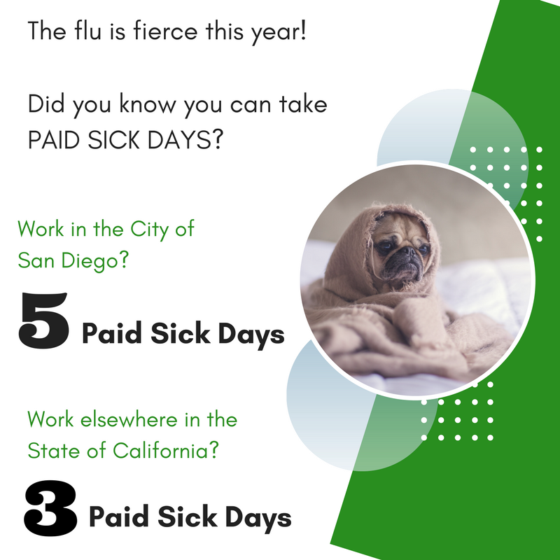 Got the flu? Did you know you can take paid sick days? 

It’s your right to receive your full pay on your sick day, regardless of whether you are a full-time, part-time or temporary employee.