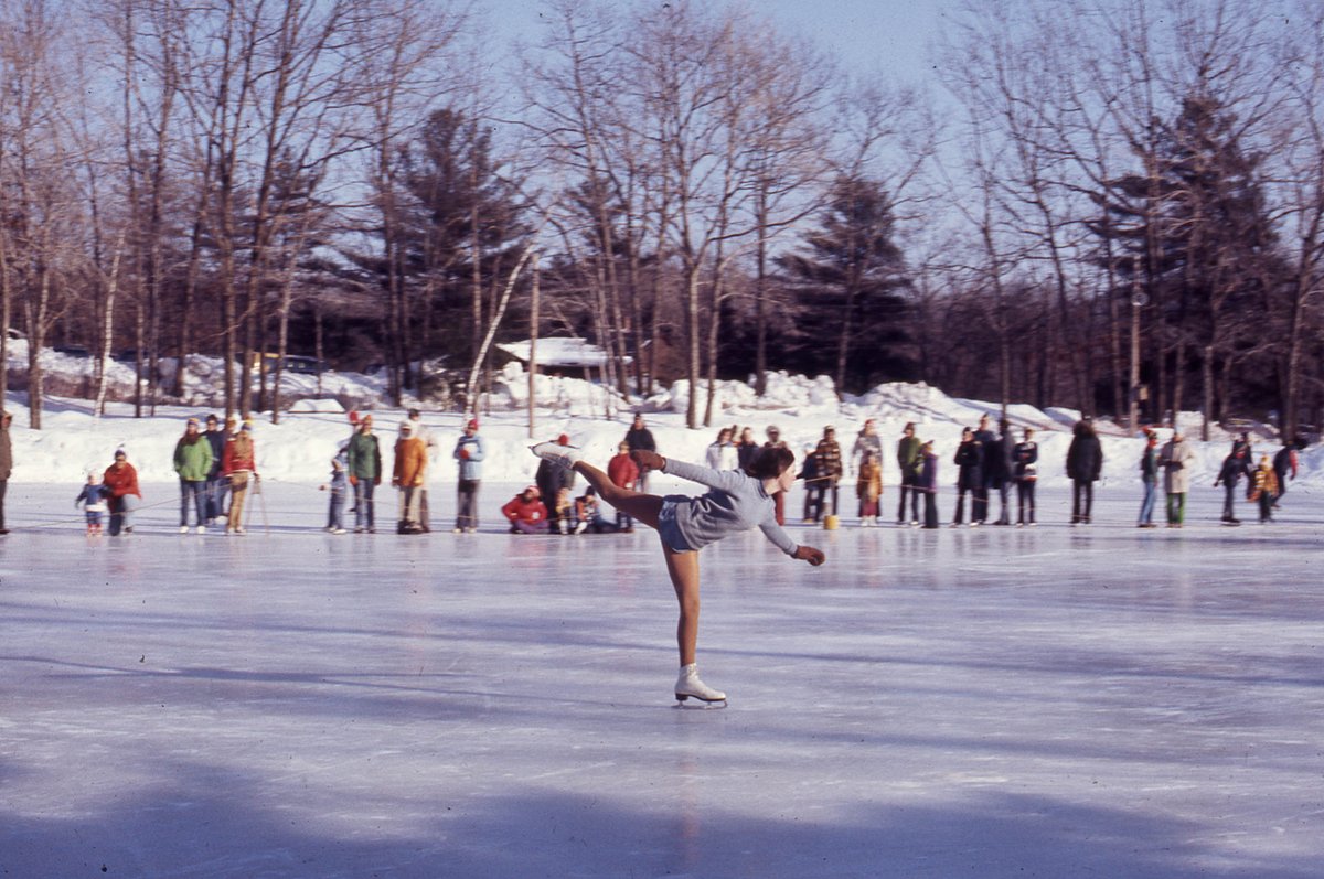 thetrustees's tweet photo. With the cold temps, Chickering Pond at Rocky Woods in Medfield has frozen over! In celebration, for today's TBT post we decided to reminisce with pics of winter skating fun on the pond from 1977. If you want to skate, please check this link for details: https://t.co/nUpE66OCxm https://t.co/pHICWX8JyK