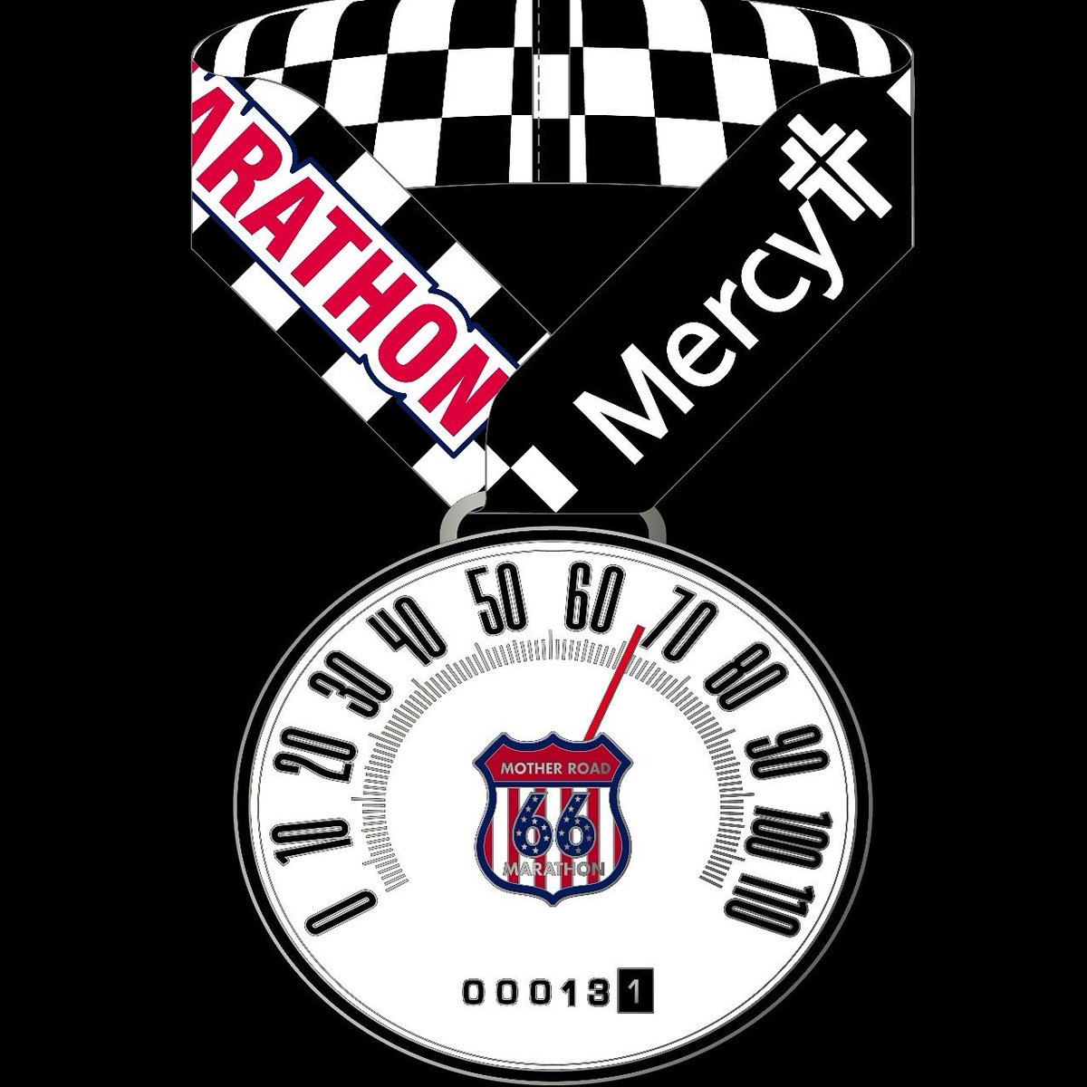 RunMRM's tweet photo. The 2018 Mother Road Marathon Powered By Mercy medal preview for the half marathon. This monster is 5x4.5 and will be one of the largest offered in the country for this distance. #runmrm #halfmarathon #route66 #bling #run #medal #race https://t.co/4cpkFeHSWR