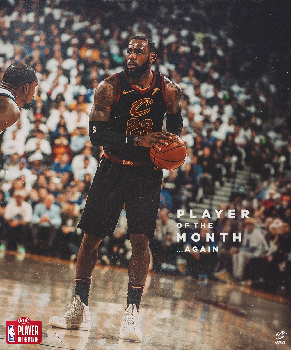 cavs's tweet image. Congratulations to @KingJames, the @Kia Eastern Conference Player of the Month for December. He’s now been named POTM an NBA-record 36 times: bit.ly/LBJDecember

RETWEET to #NBAVote for LeBron James. 👑

#StriveForGreatness🚀 || #AllForOne