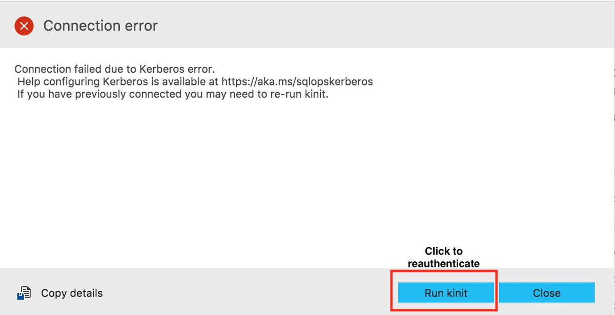 kevcunnane's tweet image. So happy we added this to SQL Operations Studio: 1-click button to renew kerberos auth when connecting via Windows Auth on macOS or Linux. Given I have to test this everyday, I'm my own happy customer. #sqlopsstudio #happydev