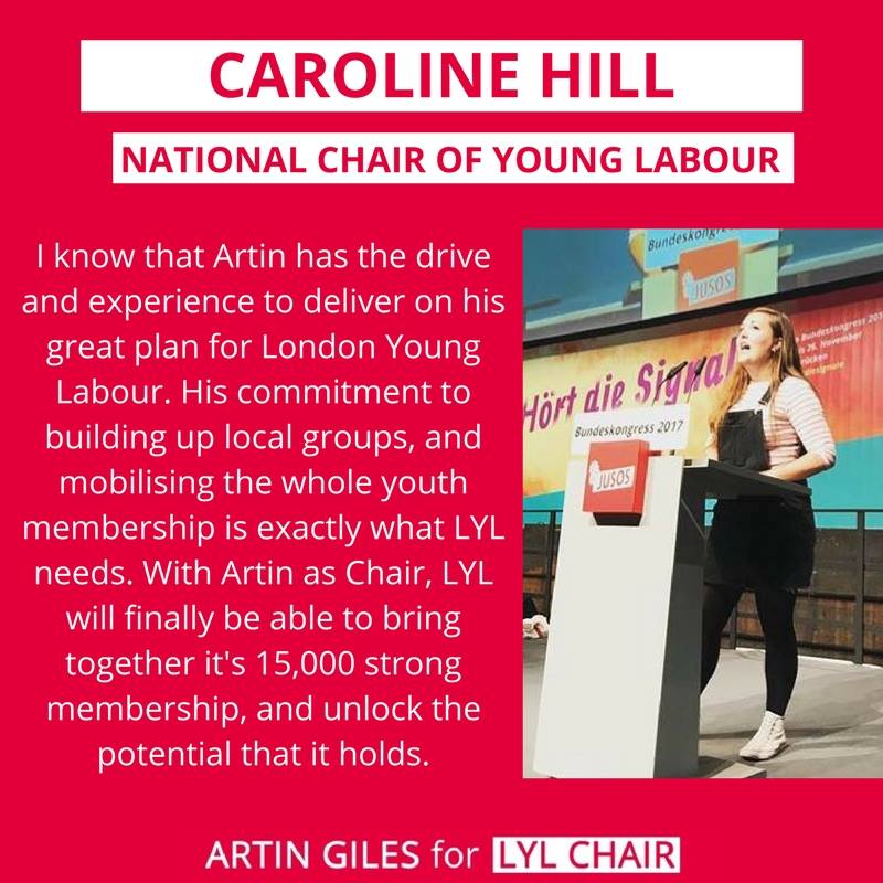 artingiles's tweet photo. Great to have the backing of Caroline Hill, whose work as Chair of Young Labour has been remarkable during a period which saw YL's membership double! Thanks @__carolinaaaa 

Sign up for the London Young Labour AGM on February 3rd HERE: https://t.co/IInyFvC0e4 https://t.co/HxveXAf9X6