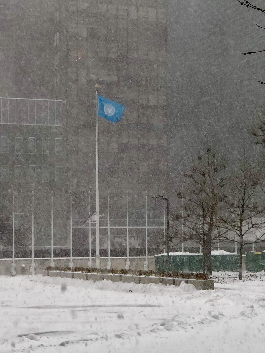 UN's tweet photo. It's a snowy day at UNHQ in NYC, but no matter the weather, the work of the UN continues around the 🌏 for everyone, everywhere: https://t.co/MGT7G5uPFL https://t.co/3yWqg1RroY