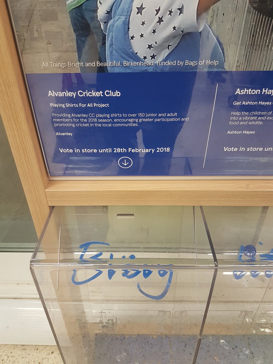 AlvanleyCC's tweet photo. Voting now open for the Tesco #BagsofHelp scheme in Helsby. Alvanley CC are one of three projects chosen for store vote til 28th Feb. When you shop ask for blue tokens and place them in our box. 1st place receives a grant worth £4,000.

#alvanley #frodsham #helsby https://t.co/67I8phoY5s