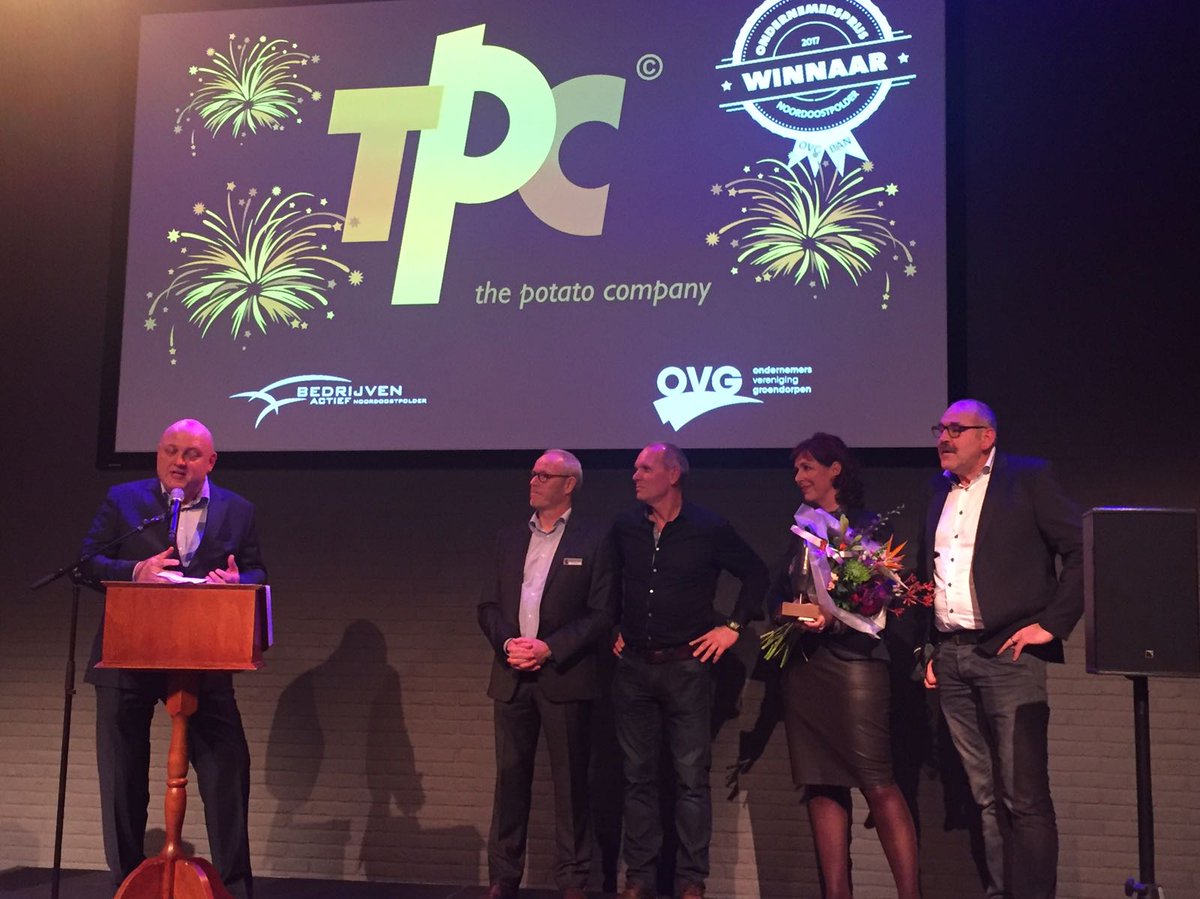 De winnaar van de Ondernemersprijs Noordoostpolder 2017 is geworden: The Potato Company uit Emmeloord. Van harte gefeliciteerd met deze mooie prijs van @BedrijvenActief en OVG.