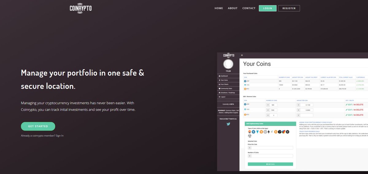 gnomeseries's tweet photo. COINRYPTO allowing you to track your #CRYPTOCURRENCY profits in real-time. You put in the amount of coins and price. Our platform will pull current price and do everything for you for free. Sign up today: https://t.co/JVJjrbMUWI $xrp $xvg $ada $xmr $btc $ltc $eth $trx https://t.co/SYG4zIAHWN