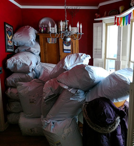 HumanistsLinnCo's tweet photo. Ever wonder what a delivery of 68 pillows looks like? We are preparing to donate them to Waypoint and Willis Dady shelters and will post more when we deliver. Note the happy humanist sculpture. @UnitedCoR @americnhumanist @_RoryMoe @StaedArt @swalker06 @LizBennettIowa https://t.co/Gi2Eojnmfl