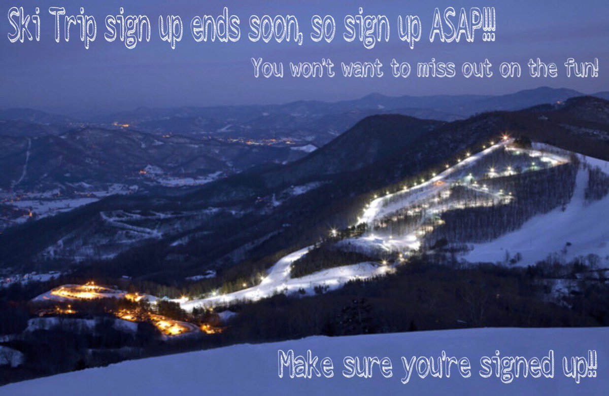 madisonstudent's tweet image. Make sure YOU are signed up to go on the ski trip!! We will be lodging at Lake Junalaska, and we will be skiing at Cataloochee Ski Resort! The dates are February 21st- 24th, and the cost is $300! Contact Garrett or talk to him this Sunday if you’re interested in going!