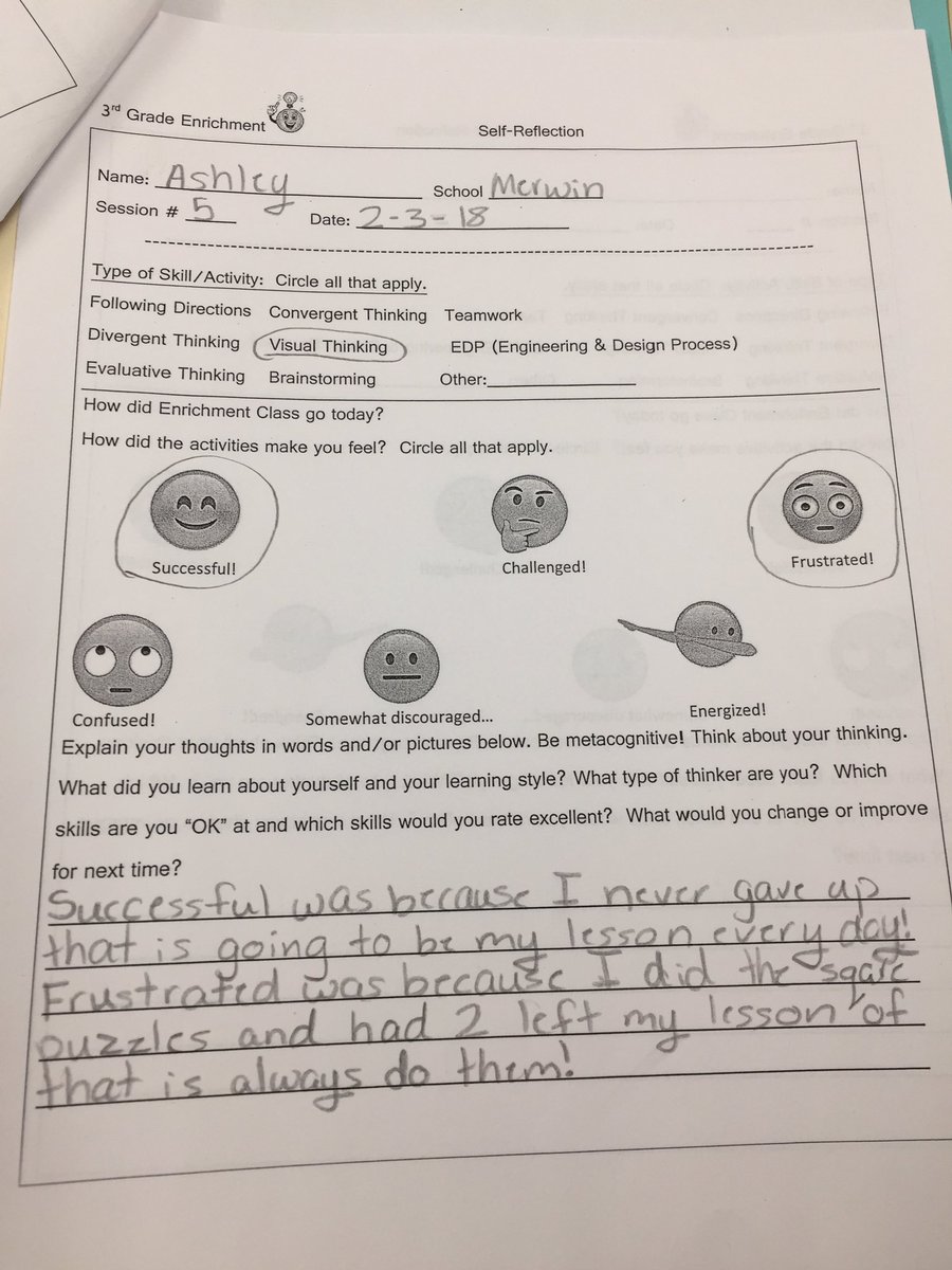 Reflecting on your thinking and accepting challenge is an important part of learning! @WestClerGT @MerwinMustangs #stemwc