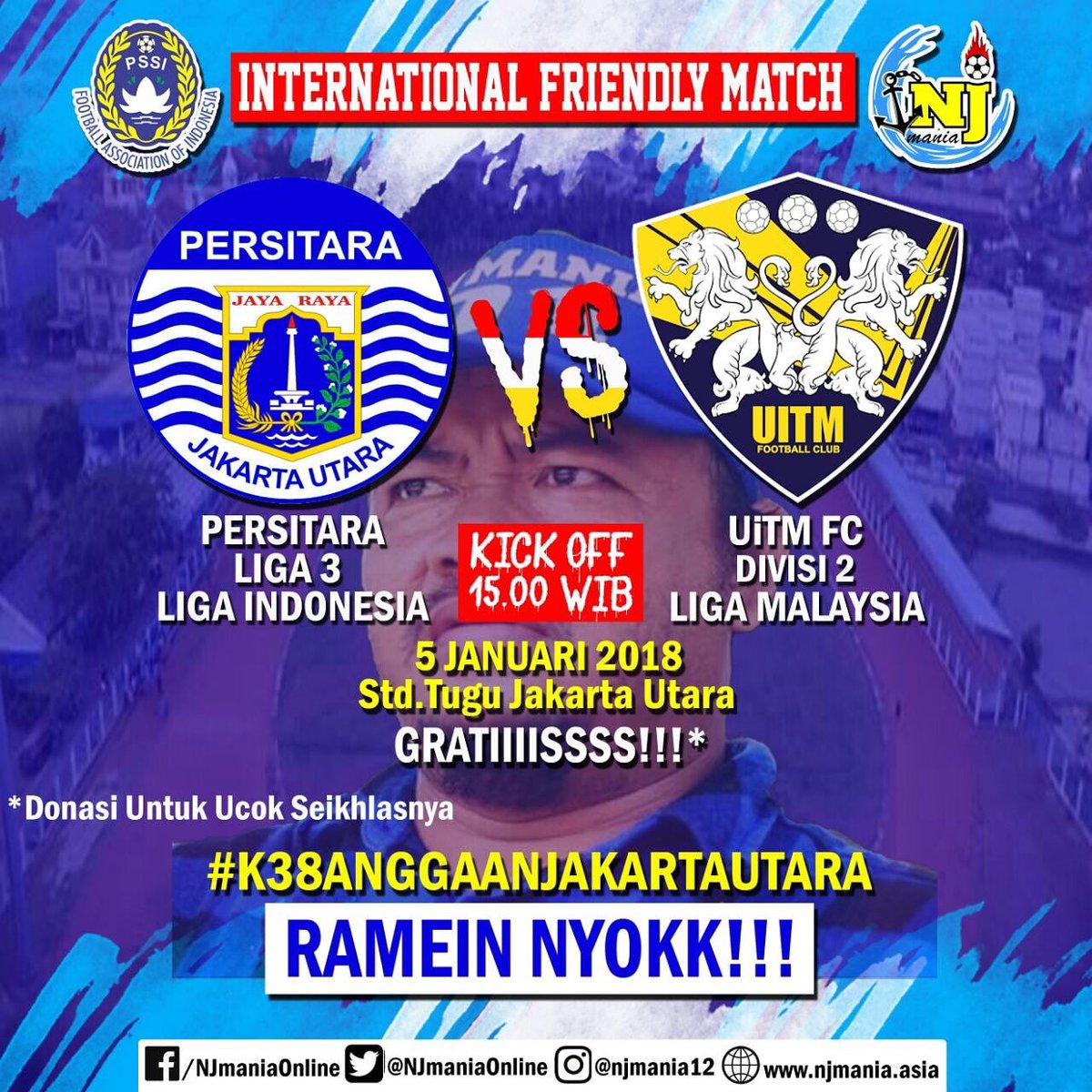liganesiaid's tweet photo. INTERNATIONAL FRIENDLY MATCH 

Jum'at, 5 Januari 2018
PERSITARA🇲🇨 vs UiTM FC🇲🇾
Kick Off pukul 15.00 WIB 
Di Stadion Tugu, Jakarta Utara

#persitara #njmania #persitaraday https://t.co/11ptlEmuEH