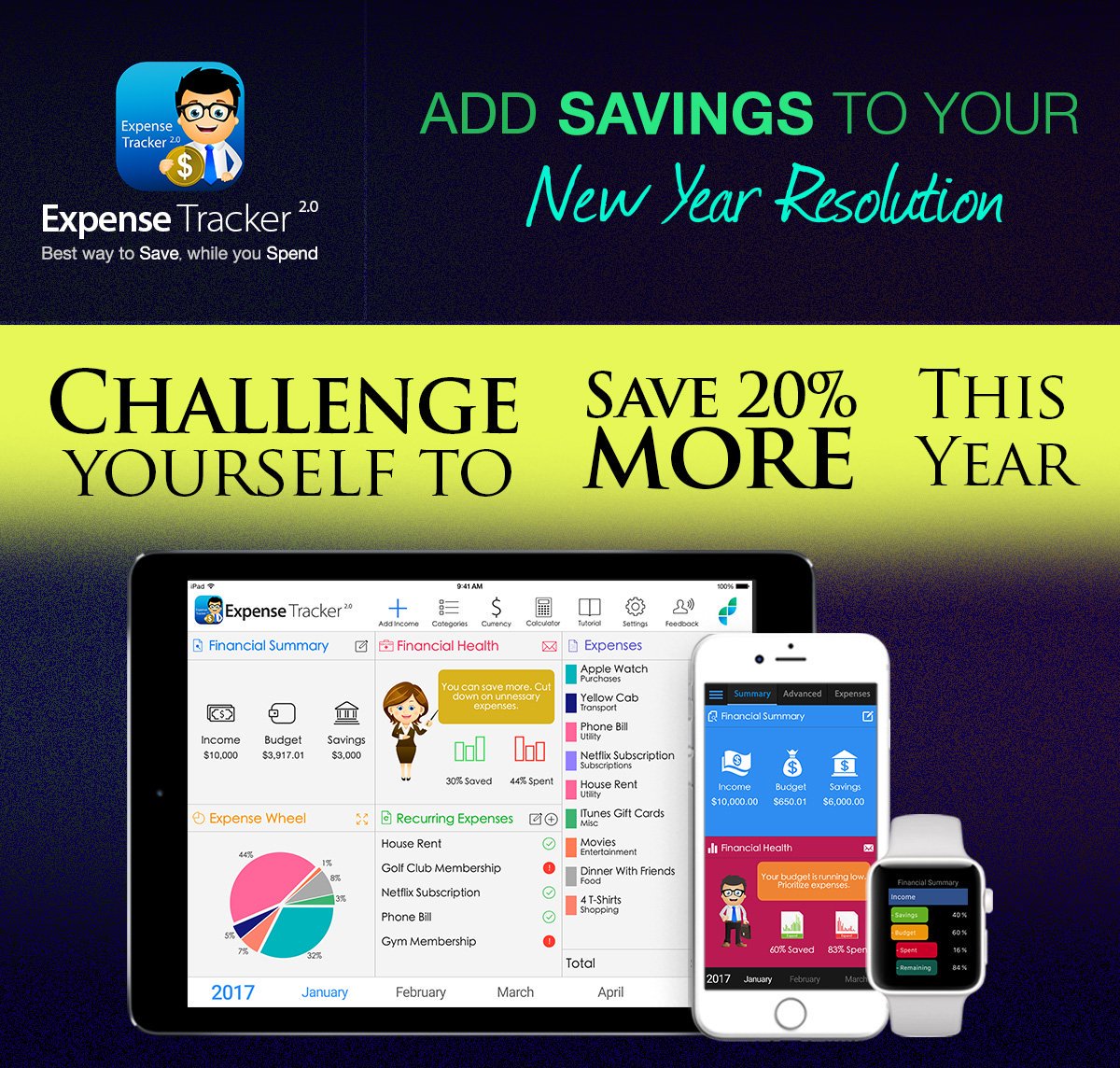 Sandra_Parkerr's tweet image. #Challenge Yourself to #Save 20% More This Year! 
Try #ExpenseTracker2.0 App and start organizing your personal finances in the smartest way 

Download Now: onelink.to/h739ka    

#resolutionsfor2018 #NewYearsResolution #NewYear #NewYearNewYou