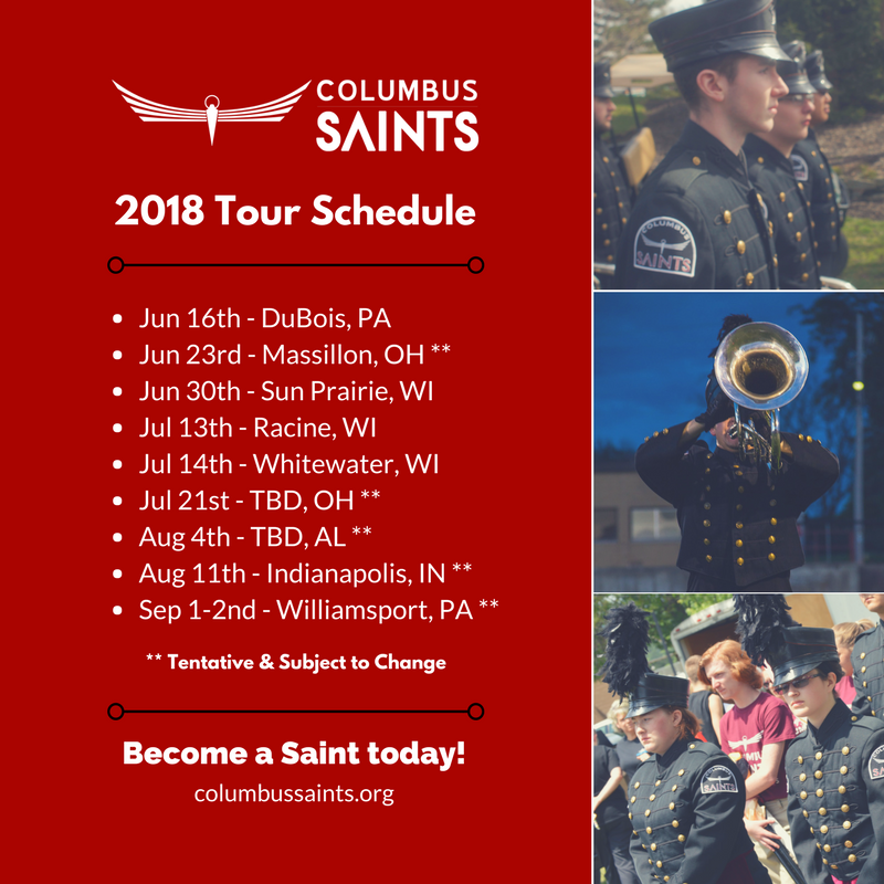 Sitlbi_ovtickal's tweet photo. A quick look at our tentative summer tour! Join us for our 15th Anniversary &amp; take the field as a Saint! https://t.co/EzEiSHogWj #drumcorps #dci2018 #dca2018 #macbda #columbusoh #growdrumcorps https://t.co/rERv2MZh0l