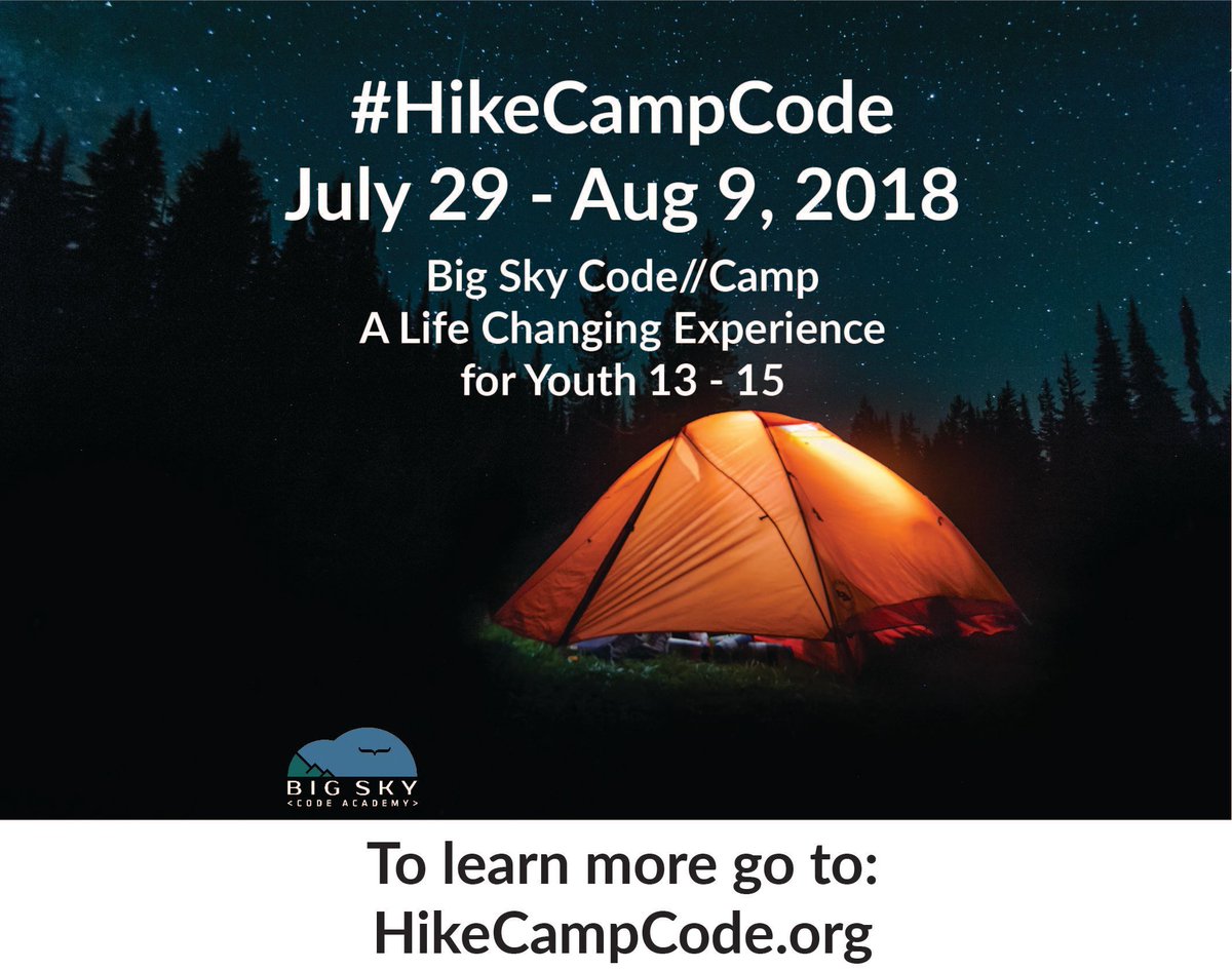hikecampcode's tweet image. Feeling the chill? Let's warm ya right up with our #BigSky style coding & backcountry, one of a kind, once in a lifetime #summercamp opportunity for students 13-15. Only 25 spots available! #hikecampcode #campvibes #learntocode #explore #getoutside #adventure #happiness #hiking
