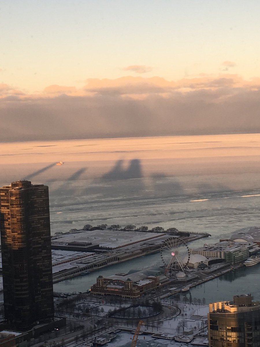 Chicago’s skyline reflected on frozen Lake Michigan ❄️ #chicago #winter #lakemichigan