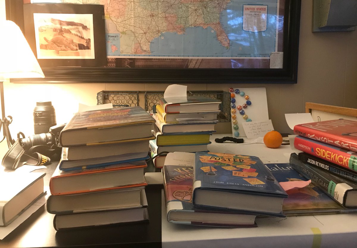 MrSanMarco's tweet image. Just stopped by the @cincylibrary and picked up some books for my students... my desk now looks like this. Thanks for the books recs, @pernilleripp @MuellerHolly @donalynbooks #kjhela #readstuff #kjhreads #kingsstrong