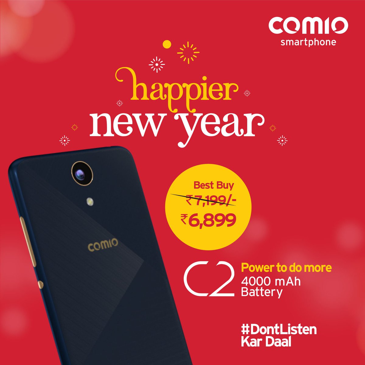 COMIO_IN's tweet photo. This new year, the powerful Comio C2 comes at a new price of Rs.6899/- So what are you waiting for? Grab your power to do more today! #DontListen Kar Daal #ComioC2 https://t.co/rts1bsggqQ