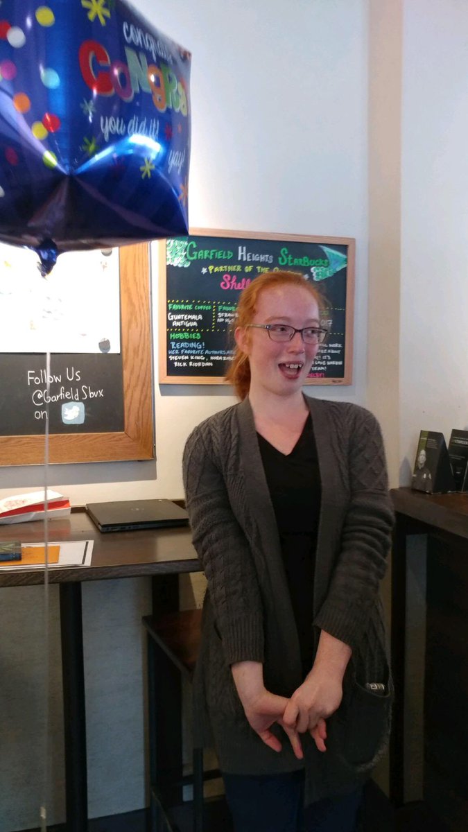 GarfieldSBUX's tweet photo. Congrats to Shelby, our partner of the quarter! We surprised her at work earlier today. 😉😊 #tobeapartner #partnerofthequarter #potq https://t.co/2oWwsdyT5k