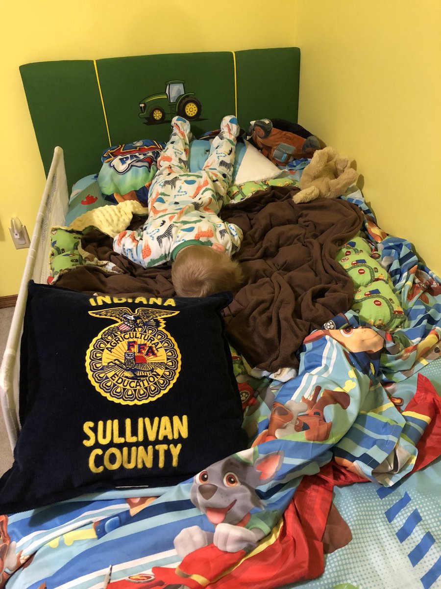 KevinDaleCross's tweet photo. At some point between the time that I took him to bed last night and the time that I went in to wake him up, Mr. Homer decided that he needed to get his @NationalFFA pillow and put it in his bed. @SullivanINFFA #prouddaddymoment #FutureFFAMember https://t.co/evnUUS52Vl