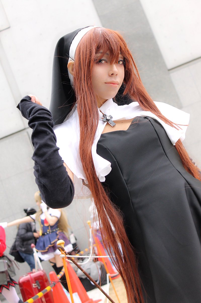 吸血鬼すぐ死ぬ マリア シスターベール＆手袋付き 赤裏地 コスプレ衣装