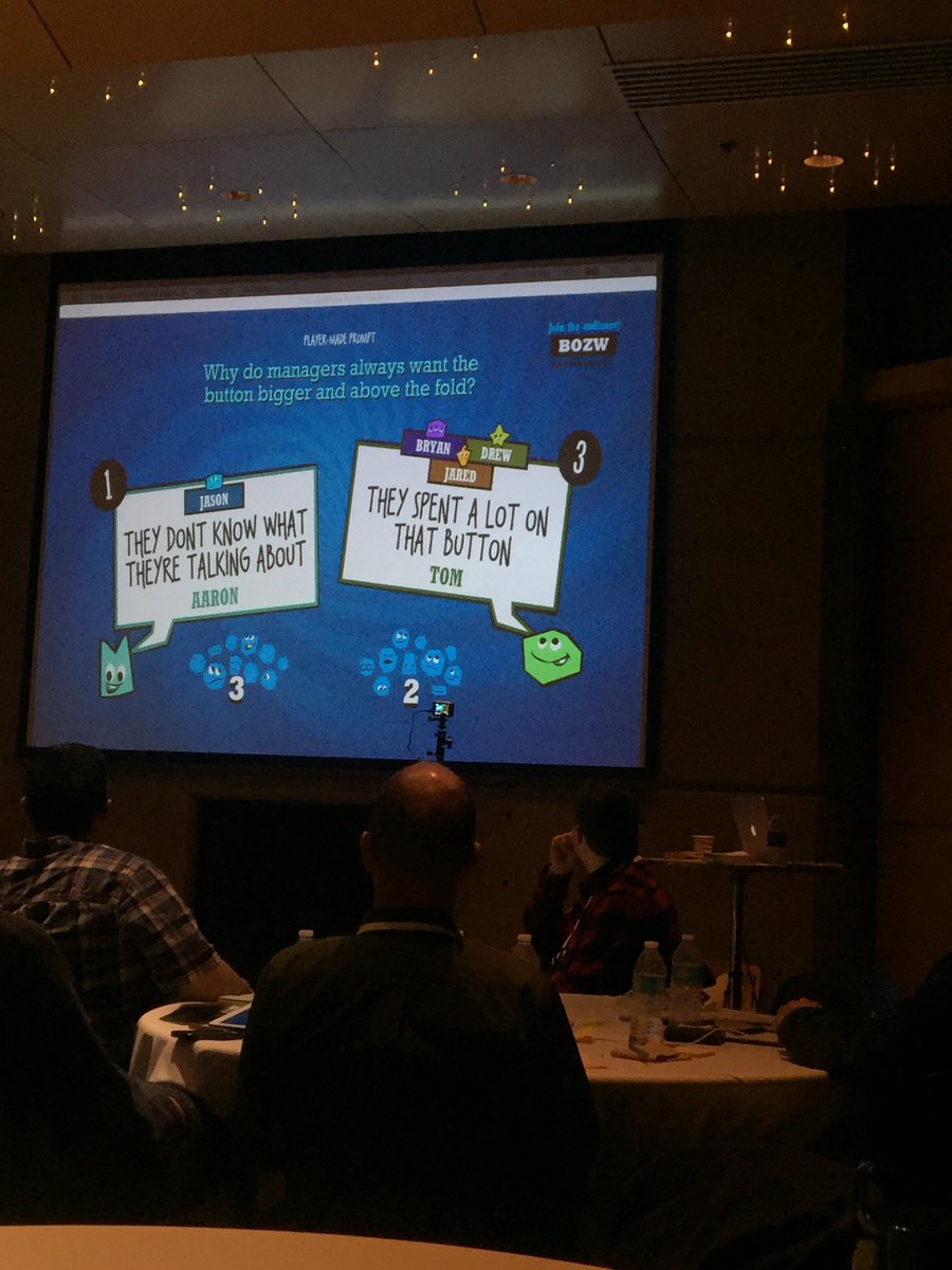 DesignUXUI's tweet photo. Had a great time meeting everyone and giving a design ethics workshop at #FrontPC18 !
It was my first time bringing a game show (using jackbox), congrats to the winners! https://t.co/DnKG3tYZEc