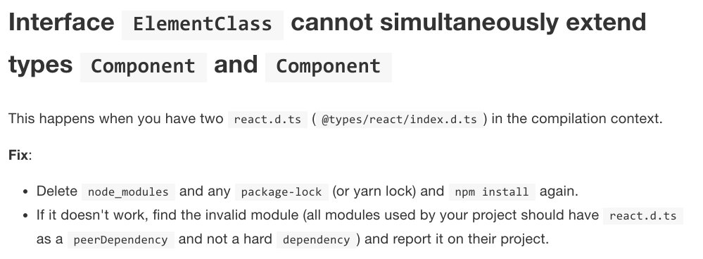 basarat on X: Interface 'ElementClass' cannot simultaneously extend types  'Component' and 'Component'. I've seen this a few times in #TypeScript /  #React projects so added some docs 🌹  #JavaScript   /