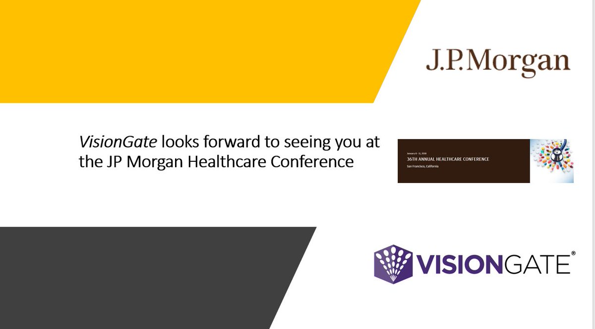 <a href="/VisionGate3D/">VisionGate</a> , Inc. is pleased to be attending the JP Morgan Healthcare Conference in San Francisco Jan 8-11.  Please contact us to arrange a meeting time by calling 602-368-6132 or through our website at visiongate3d.com.