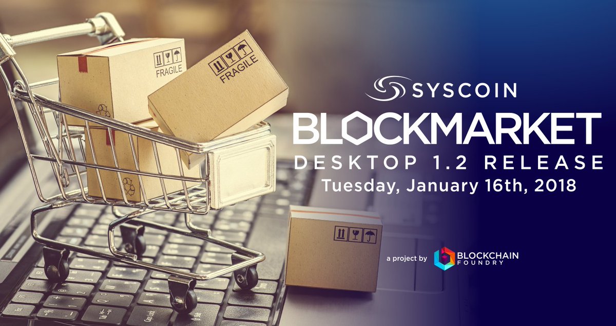 syscoin's tweet photo. Syscoin Blockmarket Desktop 1.2 with in-wallet cryptocurrency exchange support will be released Tuesday, January 16th. #bitcoin #blockchain https://t.co/Qpb5oEn2CV