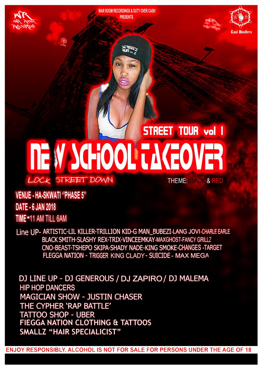 Suicide_SA's tweet photo. ON to the next one
New School Takeover "Street Takeover"
Theme : Black &amp; Red
Time: 11am til 6pm
Venue : HA SKWATI "Phase 5" https://t.co/BmNchKYaHX