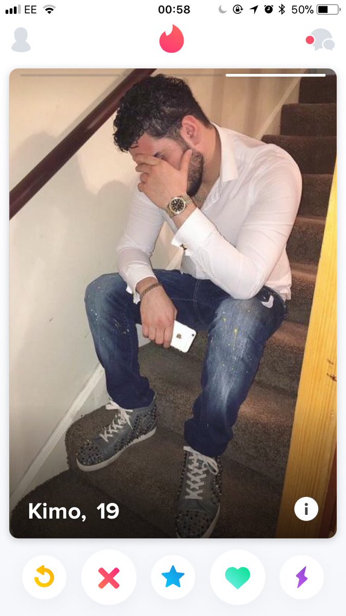 georgiaxskye's tweet photo. why does this guy’s tinder profile look like a storyboard for someone receiving bad news in a phonecall https://t.co/CMEZNddcj9
